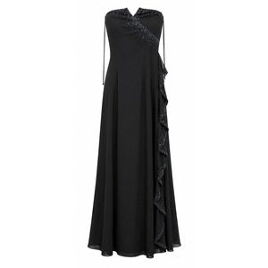 Vintage NIKI by Niki Livas Black Beaded Ruffle Maxi Gown Dress Y2K Sz 12